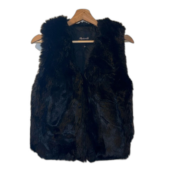 Madewell black faux fur vest hook closure size XS - Picture 2 of 11